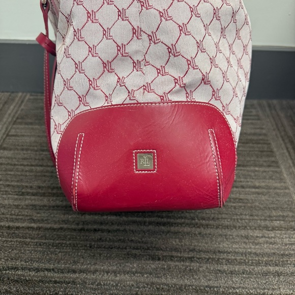 Ralph Lauren Wine Red Tote Bag with RLL Monogram Leather Silver Hardware - Picture 10 of 14
